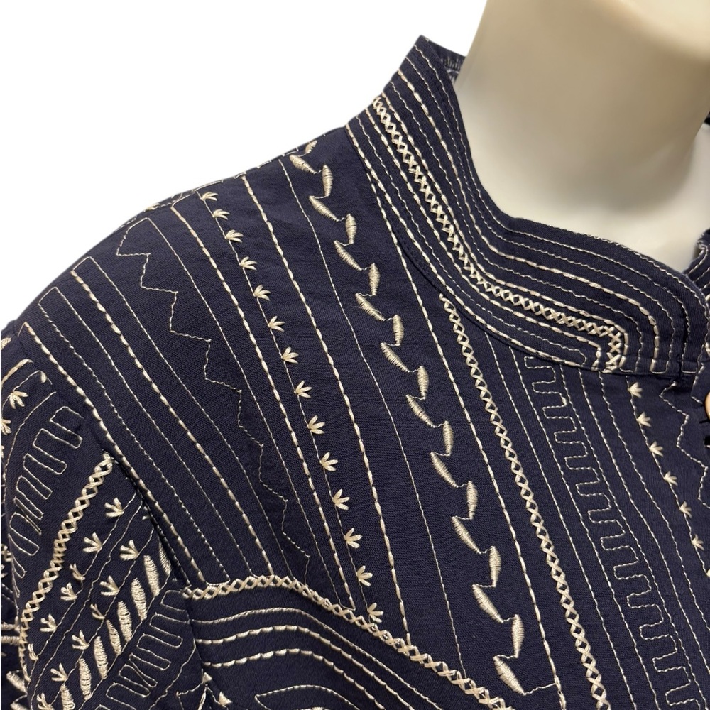 John Mark Embroidered Lined Jacket Blue Cream Sz XL Contrast Cuff Lagenlook - Picture 5 of 11